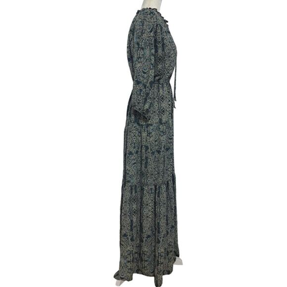 Ecote Women's Sage Green Floral Boho Cottagecore Maxi Tiered 3/4 Sleeves Large - Picture 7 of 10